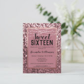 Roos Gold Sequin/Glitter Sweet 16 Birthday Party Briefkaart (Staand voorkant)