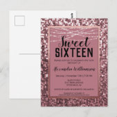 Roos Gold Sequin/Glitter Sweet 16 Birthday Party Briefkaart (Voorkant / Achterkant)