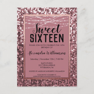 Roos Gold Sequin/Glitter Sweet 16 Birthday Party Briefkaart