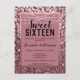 Roos Gold Sequin/Glitter Sweet 16 Birthday Party Briefkaart