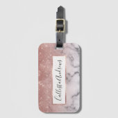 Roos Gold Sequin Glitter White Marble Ombre Bagagelabel (Voorkant (verticaal))