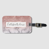 Roos Gold Sequin Glitter White Marble Ombre Bagagelabel (Voorkant (horizontaal))