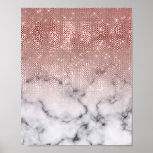 Roos Gold Sequin Glitter White Marble Ombre Poster (Voorkant)