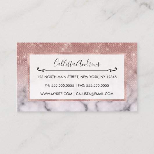 Roos Gold Sequin Glitter White Marble Ombre Visitekaartje (Achterkant)