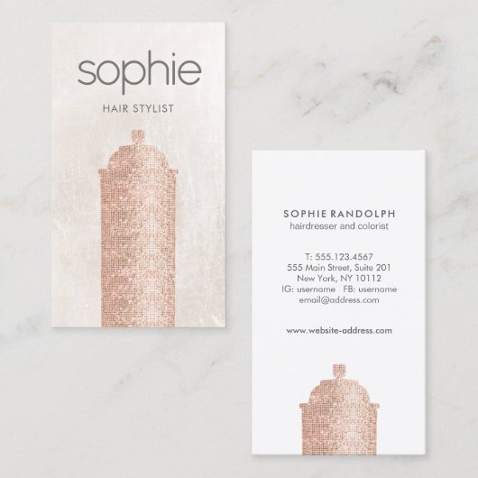 Roos Gold Sequin Hair Stylist Spray Can Salon Visitekaartje (Voorkant / Achterkant)