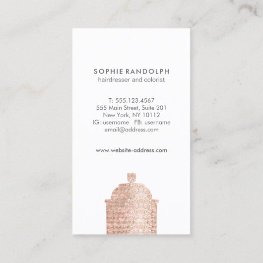 Roos Gold Sequin Hair Stylist Spray Can Salon Visitekaartje (Achterkant)
