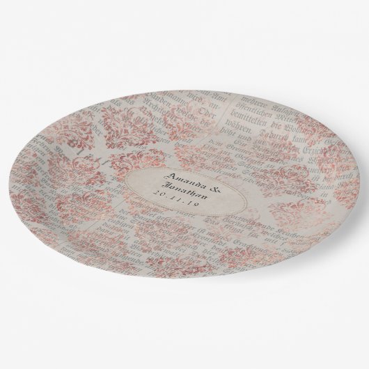 Roos Gold Shabby-Chic Bruiloft Papieren Bordje (Gekanteld)
