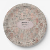 Roos Gold Shabby-Chic Nieuwsblad Bruiloft Papieren Bordje (Voorkant)