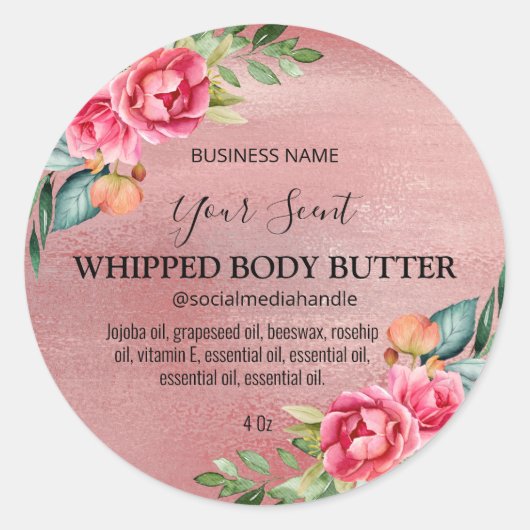 Roos Gold Shimmer Body Butter Labels (Voorkant)