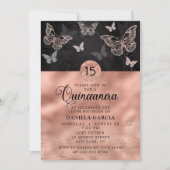 Roos Gold Shimmer Butterfly Modern Quinceañera Kaart (Voorkant)