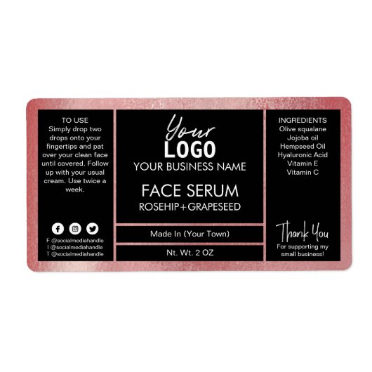 Roos Gold Shimmer Effect Black Serum Etiket (Voorkant)