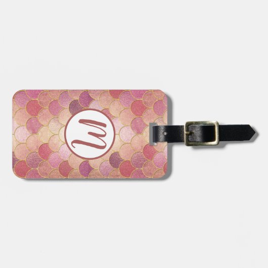 Roos Gold Shimmer Mermaid Scale Patroon Bagagelabel (Voorkant horizontaal)