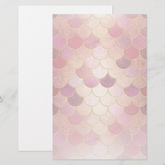 Roos Gold Shimmer Mermaid Scale Patroon Briefpapier (Voorkant / Achterkant)