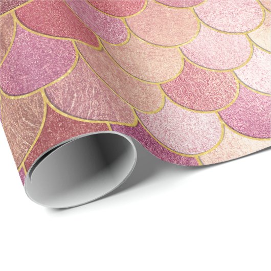 Roos Gold Shimmer Mermaid Scale Patroon Cadeaupapier (Rol Hoek)