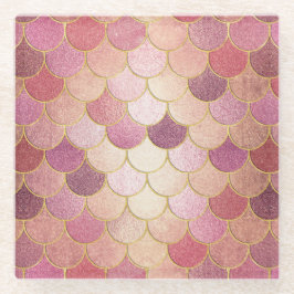 Roos Gold Shimmer Mermaid Scale Patroon Glazen Onderzetter