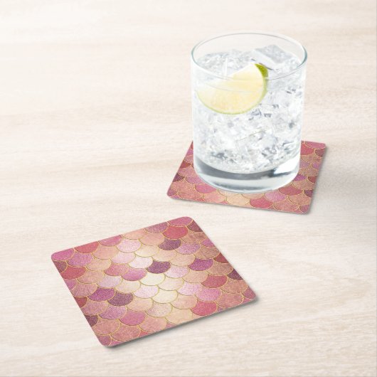 Roos Gold Shimmer Mermaid Scale Patroon Kartonnen Onderzetters (Insitu)