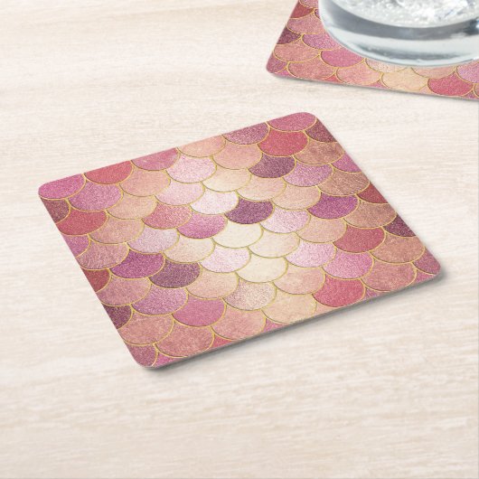 Roos Gold Shimmer Mermaid Scale Patroon Kartonnen Onderzetters (Schuin)
