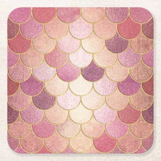 Roos Gold Shimmer Mermaid Scale Patroon Kartonnen Onderzetters (Voorkant)