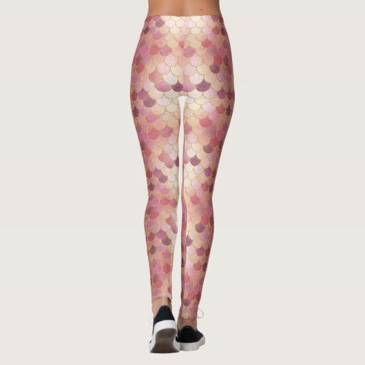 Roos Gold Shimmer Mermaid Scale Patroon Leggings (Achterkant)