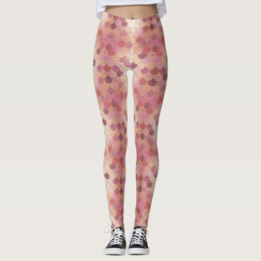 Roos Gold Shimmer Mermaid Scale Patroon Leggings (Voorkant)