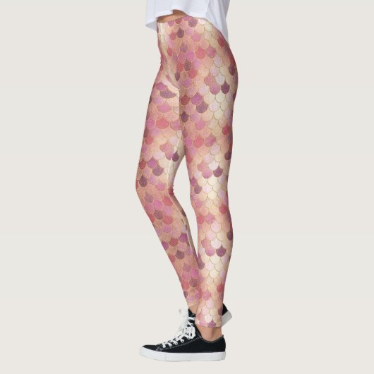 Roos Gold Shimmer Mermaid Scale Patroon Leggings (Links)