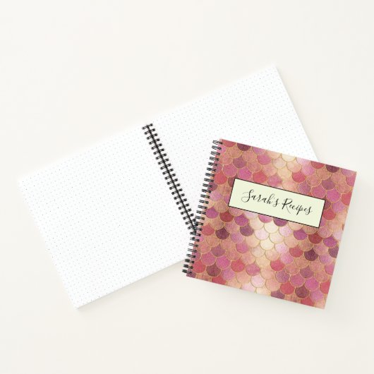 Roos Gold Shimmer Mermaid Scale Patroon Notitieboek (Binnen)
