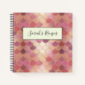 Roos Gold Shimmer Mermaid Scale Patroon Notitieboek (Voorkant)