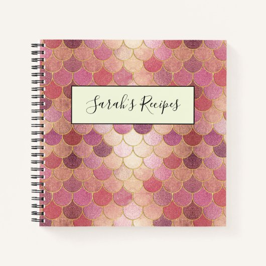 Roos Gold Shimmer Mermaid Scale Patroon Notitieboek (Voorkant)