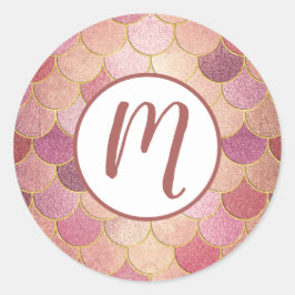 Roos Gold Shimmer Mermaid Scale Patroon Ronde Sticker
