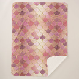 Roos Gold Shimmer Mermaid Scale Patroon Sherpa Deken