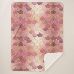 Roos Gold Shimmer Mermaid Scale Patroon Sherpa Deken