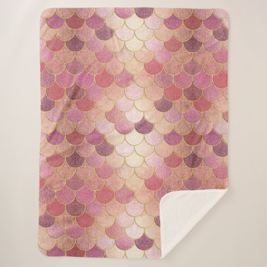 Roos Gold Shimmer Mermaid Scale Patroon Sherpa Deken (Voorkant)