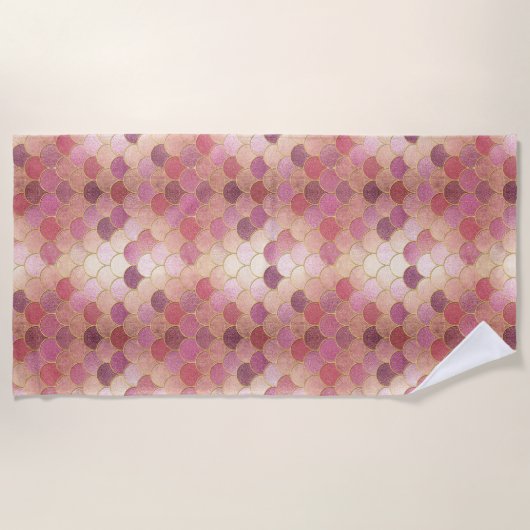Roos Gold Shimmer Mermaid Scale Patroon Strandlaken (Voorkant)