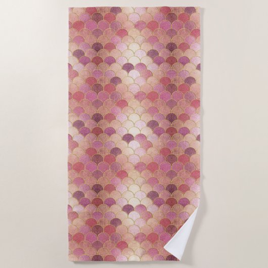 Roos Gold Shimmer Mermaid Scale Patroon Strandlaken (Voorkant)