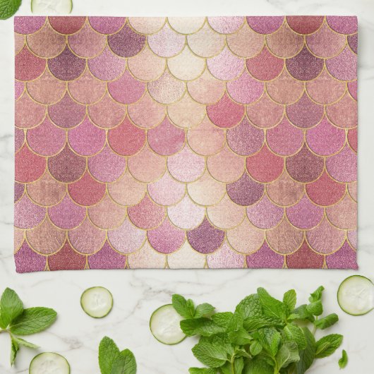 Roos Gold Shimmer Mermaid Scale Patroon Theedoek (Gevouwen)