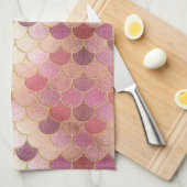 Roos Gold Shimmer Mermaid Scale Patroon Theedoek (Quarter Fold)