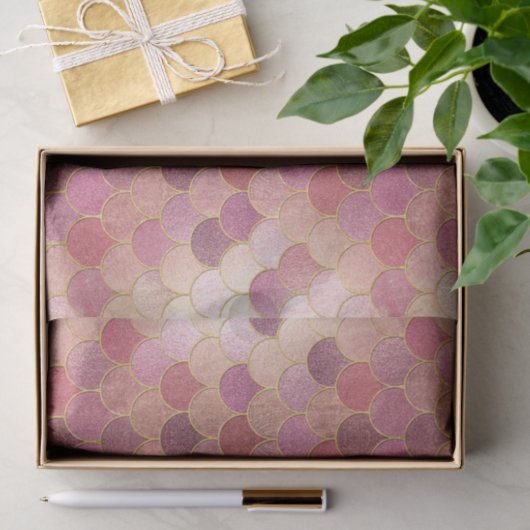 Roos Gold Shimmer Mermaid Scale Patroon Tissuepapier (Geschenk)