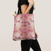 Roos Gold Shimmer Mermaid Scale Patroon Tote Bag (Dichtbij)