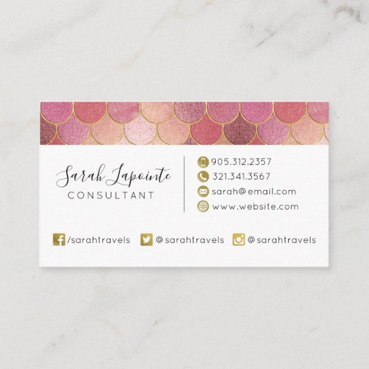 Roos Gold Shimmer Mermaid Scale Patroon Visitekaartje (Achterkant)