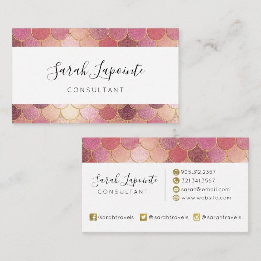 Roos Gold Shimmer Mermaid Scale Patroon Visitekaartje (Voorkant / Achterkant)
