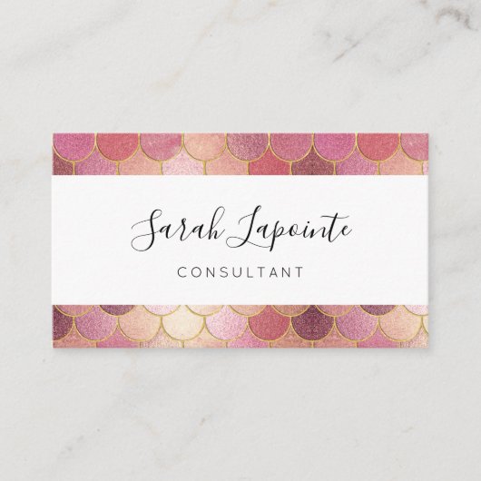 Roos Gold Shimmer Mermaid Scale Patroon Visitekaartje (Voorkant)