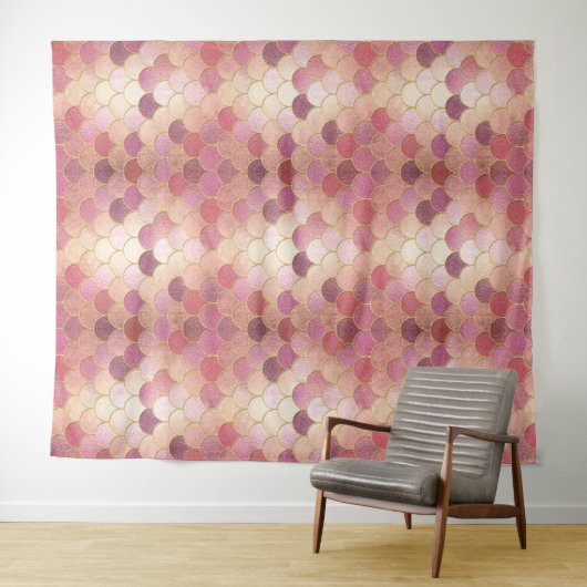 Roos Gold Shimmer Mermaid Scale Patroon Wandkleed (In Situ (horizontaal))