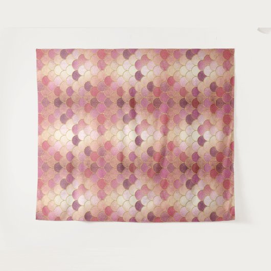 Roos Gold Shimmer Mermaid Scale Patroon Wandkleed (Voorkant (horizontaal))