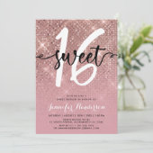 Roos Gold Shimmer Sweet Sixteen Birthday Party Kaart (Staand voorkant)