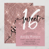 Roos Gold Shimmer Sweet Sixteen Birthday Party Kaart (Voorkant / Achterkant)