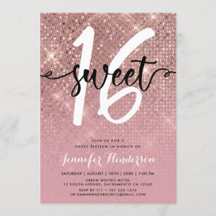 Roos Gold Shimmer Sweet Sixteen Birthday Party Kaart