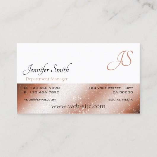 Roos Gold Shimmer Wit Glitter Sterren en Monogram Visitekaartje (Achterkant)