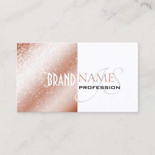 Roos Gold Shimmer Wit Glitter Sterren en Monogram Visitekaartje (Voorkant)