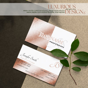 Roos Gold Shimmer Wit Glitter Sterren en Monogram Visitekaartje