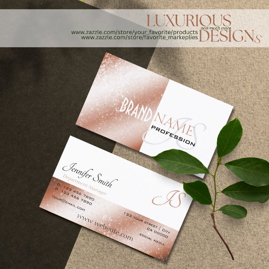 Roos Gold Shimmer Wit Glitter Sterren en Monogram Visitekaartje